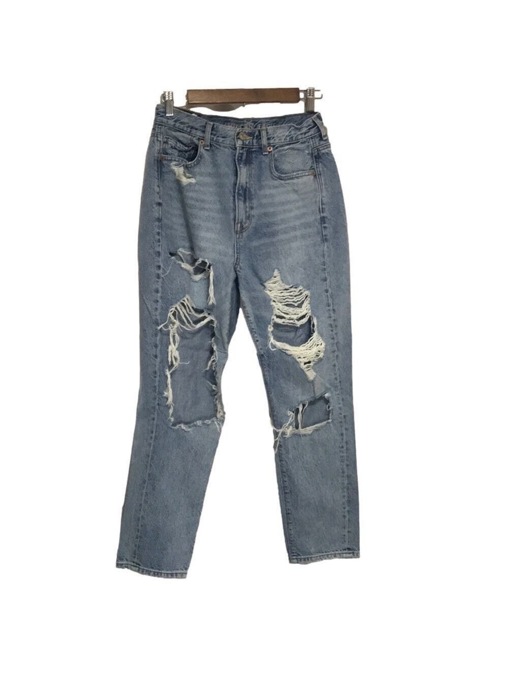 AEO HIGHEST MOM RISE RIPPED JEANS SZ 4S